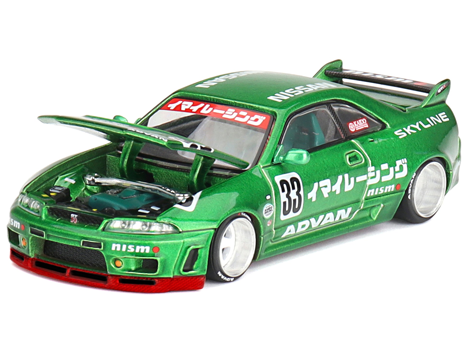 Nissan Skyline GT-R (R33) RHD (Right Hand Drive) #33 "Imai Racing V1" Green Metallic (Designed by Jun Imai) "Kaido House" Special 1/64 Diecast Model Car by Mini GT