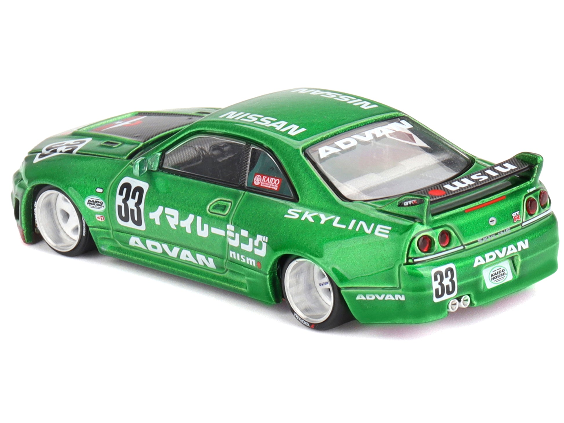 Nissan Skyline GT-R (R33) RHD (Right Hand Drive) #33 "Imai Racing V1" Green Metallic (Designed by Jun Imai) "Kaido House" Special 1/64 Diecast Model Car by Mini GT
