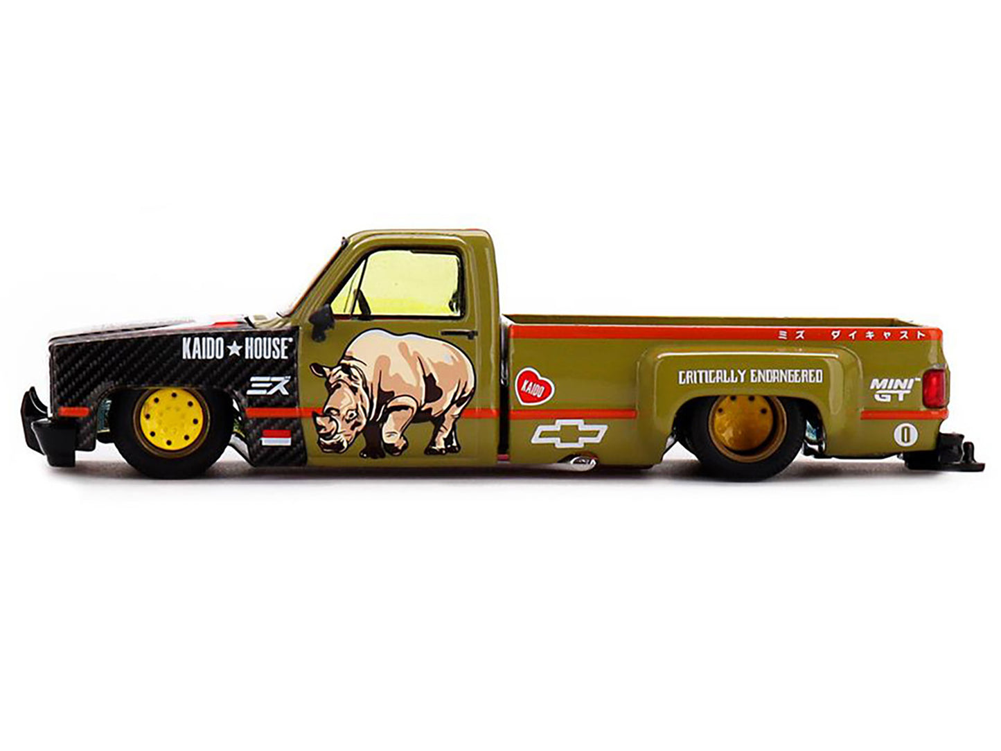 Chevrolet Silverado Dually Pickup Truck "Sumatran Rhino" Tan and Carbon with Graphics (Designed by Jun Imai) "Kaido House" Special 1/64 Diecast Model Car by Mini GT