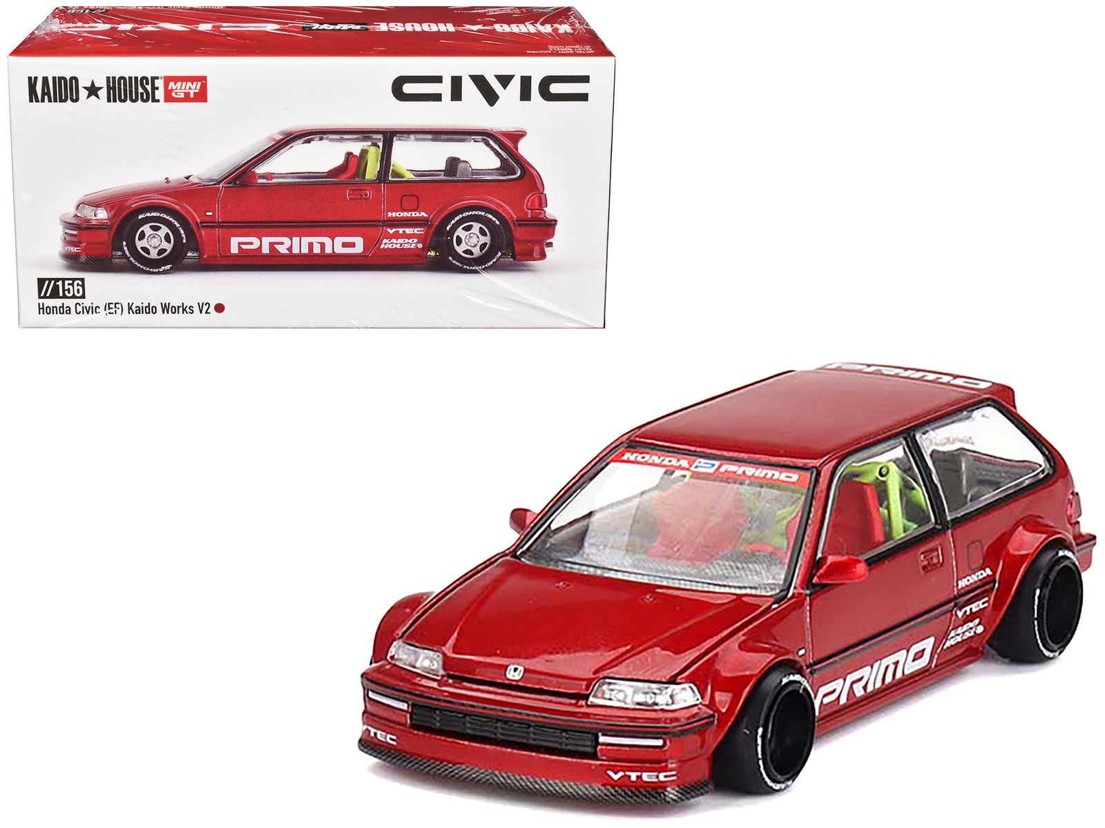 Honda Civic (EF) "Kaido Works V2" Red Metallic with Graphics (Designed by Jun Imai) "Kaido House" Special 1/64 Diecast Model Car by Mini GT