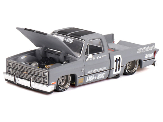 Chevrolet Silverado "KAIDO V2" Pickup Truck #11 Gray with Black Stripes (Designed by Jun Imai) "Kaido House" Special 1/64 Diecast Model Car by Mini GT
