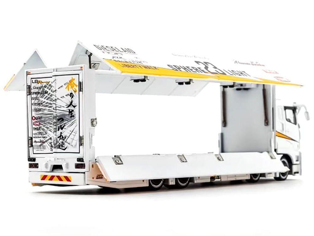 Mitsubishi Fuso Super Great Transporter RHD (Right Hand Drive) "Liberty Walk LB-Trucks" White with Graphics 1/64 Diecast Model by GCD