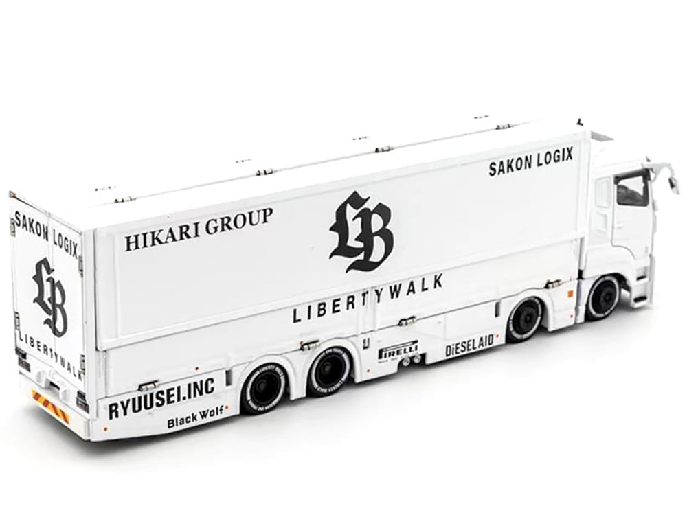 Mitsubishi Fuso Super Great Transporter RHD (Right Hand Drive) "Liberty Walk LB-Trucks" White with Graphics 1/64 Diecast Model by GCD