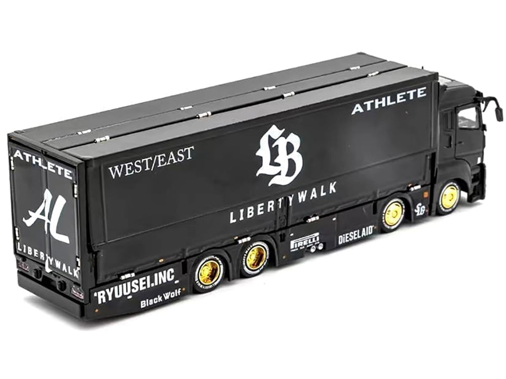Mitsubishi Fuso Super Great Transporter RHD (Right Hand Drive) "Liberty Walk LB-Trucks" Black with Graphics 1/64 Diecast Model by GCD