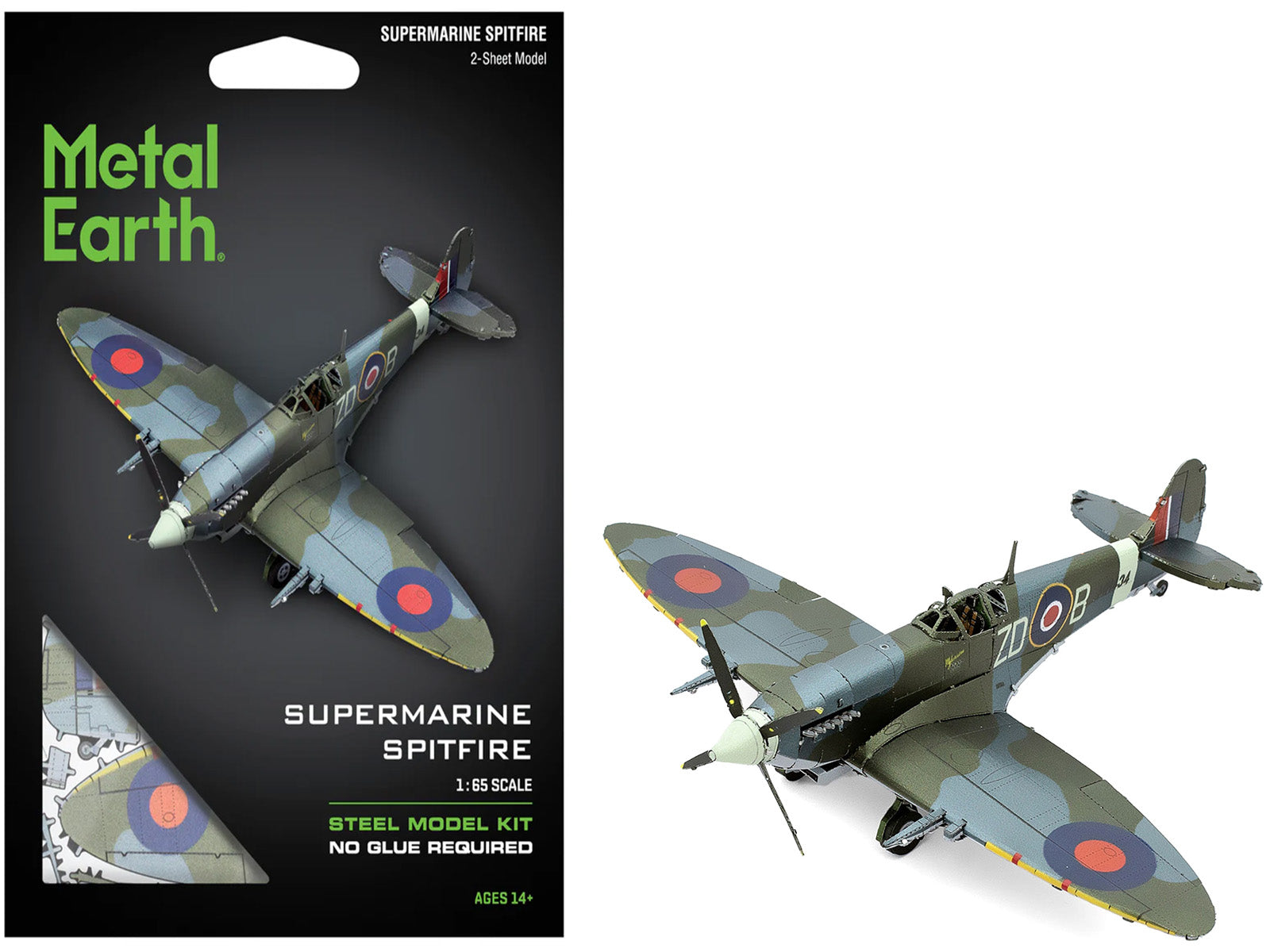 Model Kit Supermarine Spitfire Fighter Aircraft "British Royal Air Force" (Moderate Difficulty) Steel Model by Metal Earth