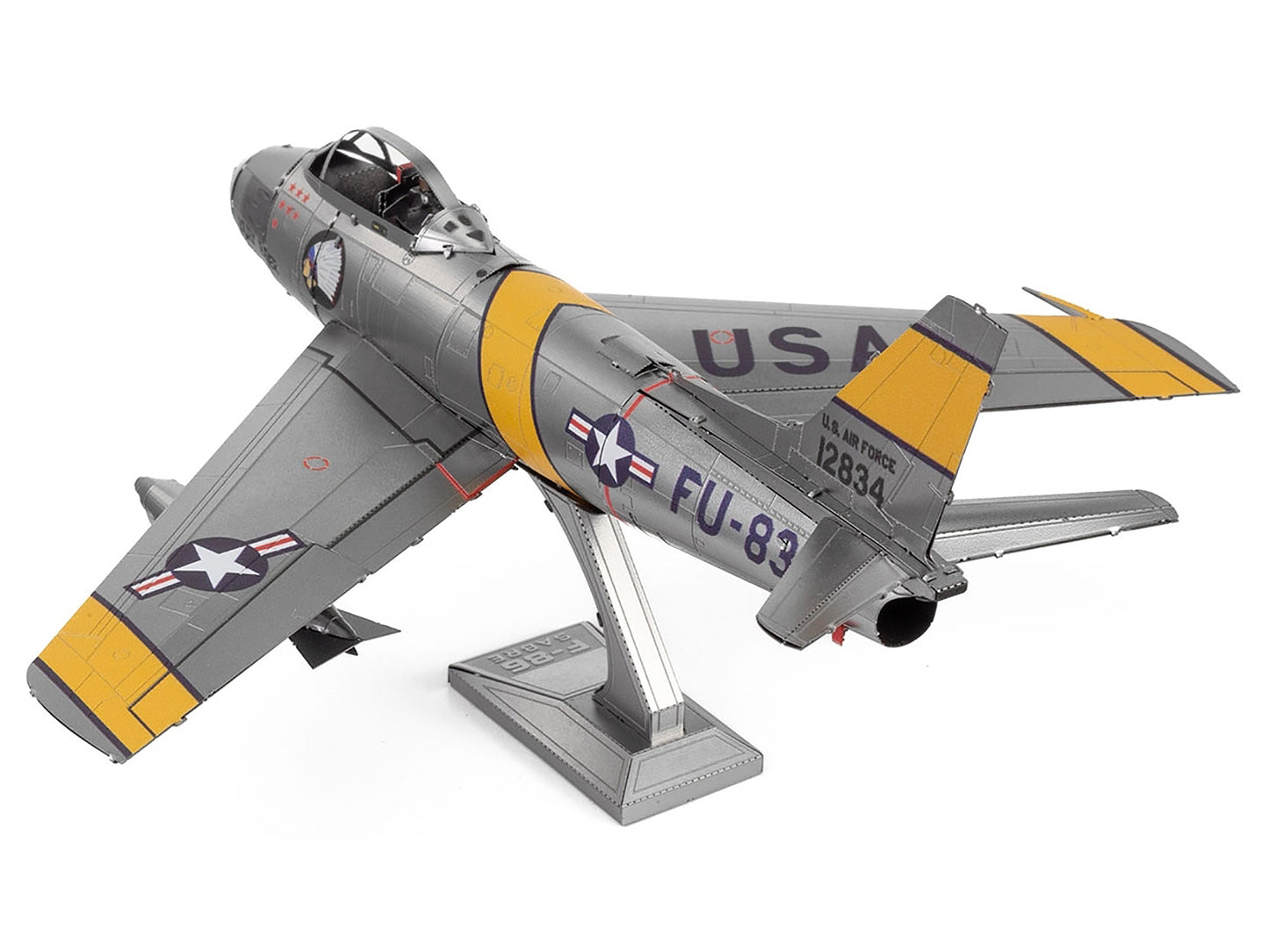 Model Kit North American F-86 Sabre Fighter Aircraft "Jolley Roger" United States Air Force (Moderate Difficulty) Steel Model by Metal Earth