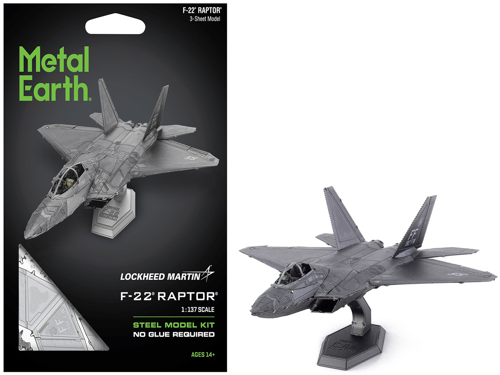 Model Kit Lockheed Martin F-22 Raptor Stealth Aircraft "United States Air Force" (Moderate Difficulty) Steel Model by Metal Earth