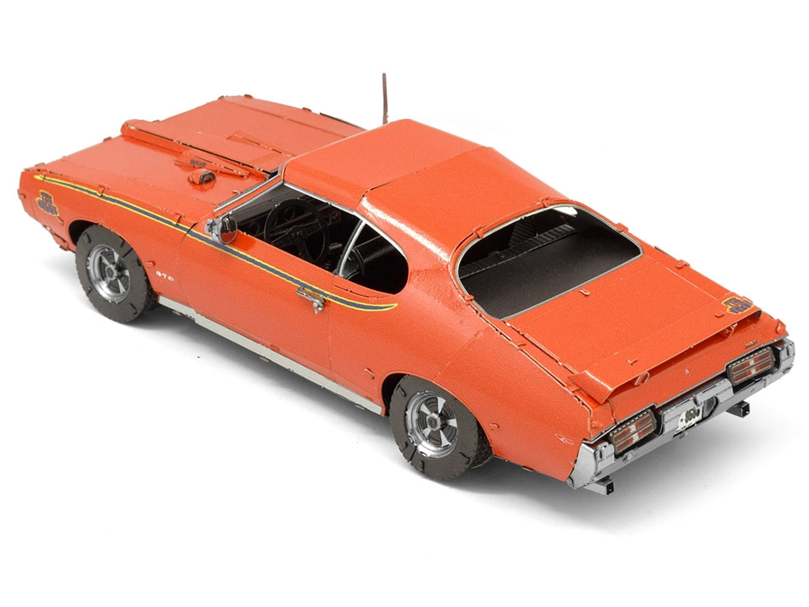 Model Kit 1969 Pontiac GTO Judge Orange with Black Stripes (Moderate Difficulty) Steel Model by Metal Earth