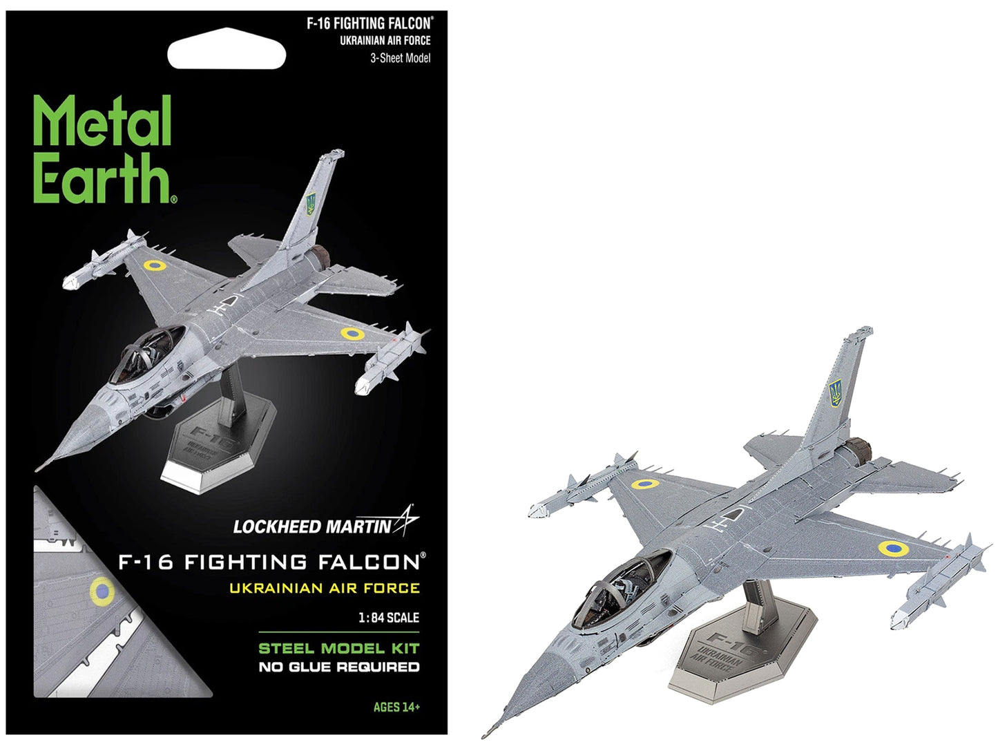 Model Kit Lockheed Martin F-16 Fighting Falcon Aircraft "Ukrainian Air Force" (Moderate Difficulty) Steel Model by Metal Earth