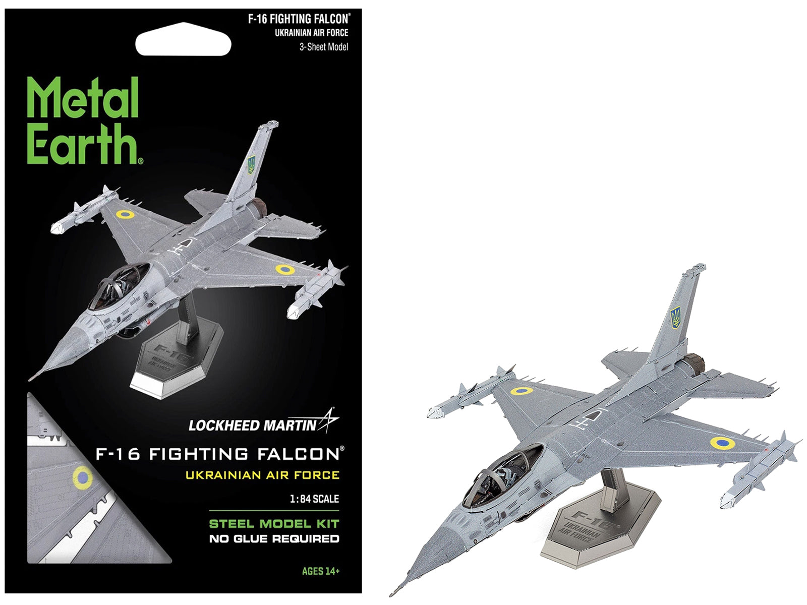 Model Kit Lockheed Martin F-16 Fighting Falcon Aircraft "Ukrainian Air Force" (Moderate Difficulty) Steel Model by Metal Earth