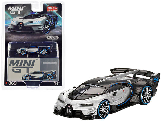 Bugatti Vision Gran Turismo Silver Metallic and Carbon Limited Edition to 9600 pieces Worldwide 1/64 Diecast Model Car by Mini GT