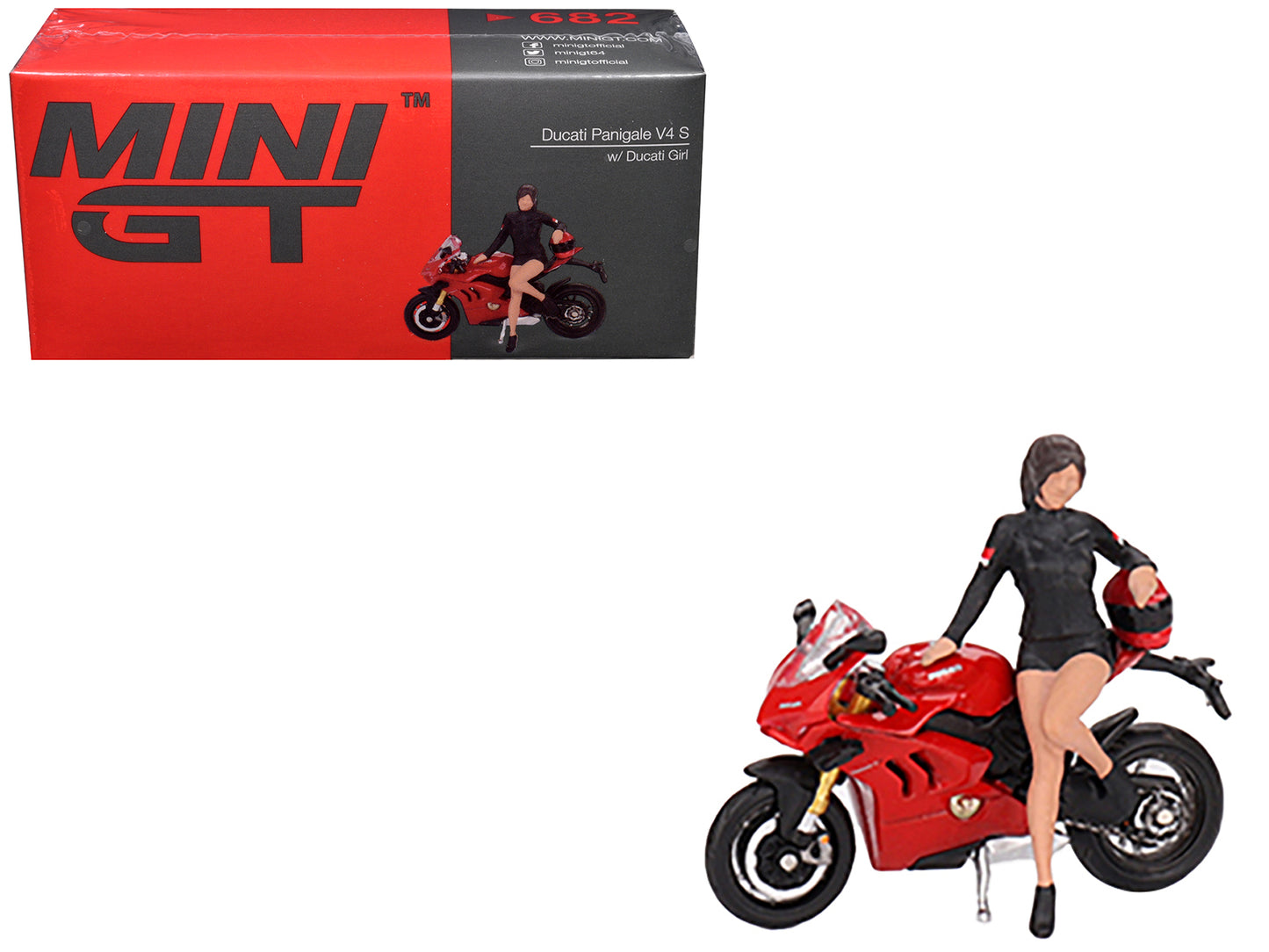 Ducati Panigale V4 S Motorcycle Red with Ducati Girl Figure Limited Edition 1/64 Diecast Model by Mini GT
