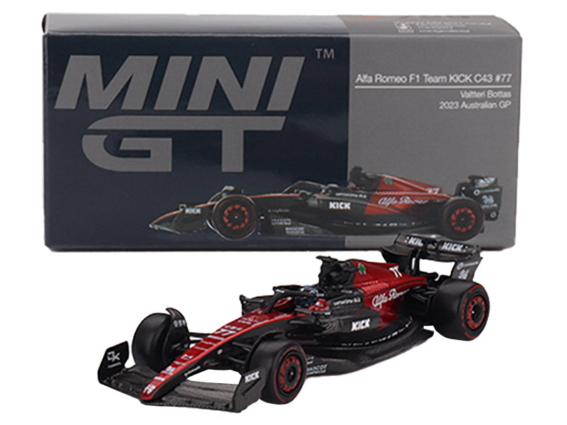 Alfa Romeo C43 #77 Valtteri Bottas "Alfa Romeo F1 Team Kick" Formula One F1 "Australian GP" (2023) Limited Edition 1/64 Diecast Model Car by Mini GT
