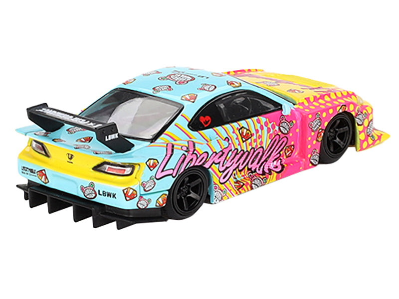Nissan "LB-Super Silhouette" S15 SILVIA RHD (Right Hand Drive) Yellow and Blue with Pink Graphics "LBWK KUMA" Limited Edition 1/64 Diecast Model Car by Mini GT