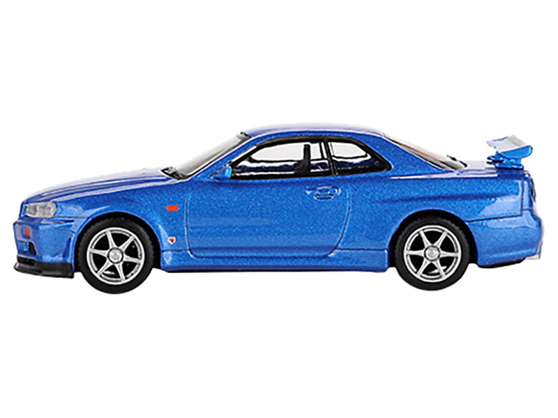 Nissan Skyline GT-R (R34) V-Spec RHD (Right Hand Drive) Bayside Blue Metallic Limited Edition 1/64 Diecast Model Car by Mini GT
