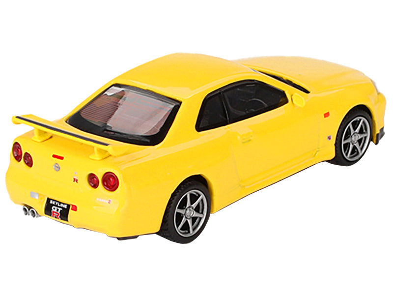Nissan Skyline GT-R (R34) V-Spec RHD (Right Hand Drive) Lightning Yellow Limited Edition to 7920 pieces Worldwide 1/64 Diecast Model Car by Mini GT
