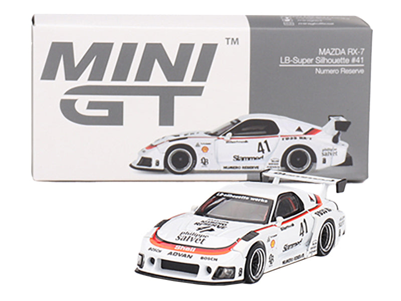Mazda RX-7 LB-Super Silhouette #41 "Numero Reserve" White Limited Edition 1/64 Diecast Model Car by Mini GT