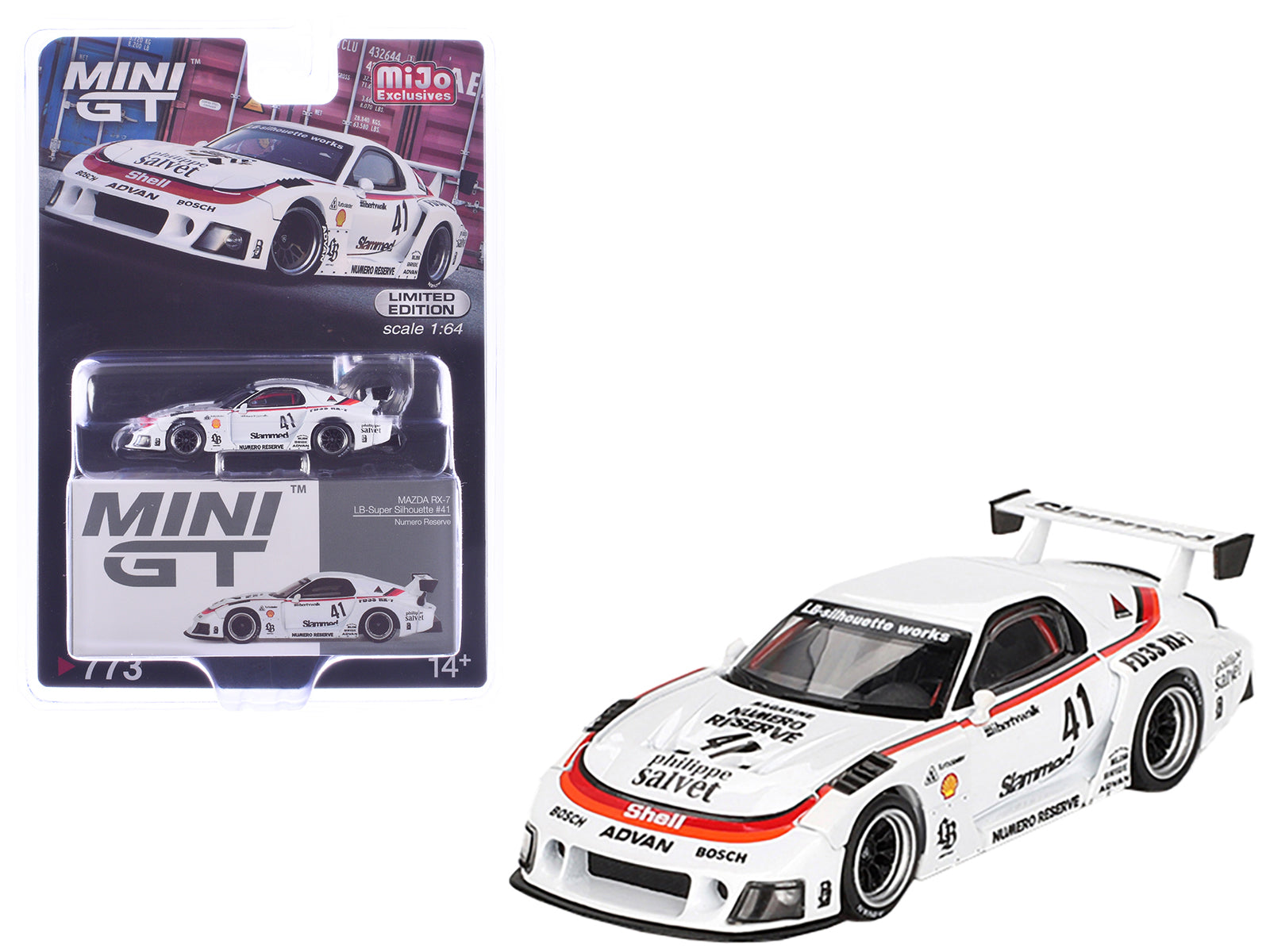 Mazda RX-7 LB-Super Silhouette #41 "Numero Reserve" White Limited Edition 1/64 Diecast Model Car by Mini GT