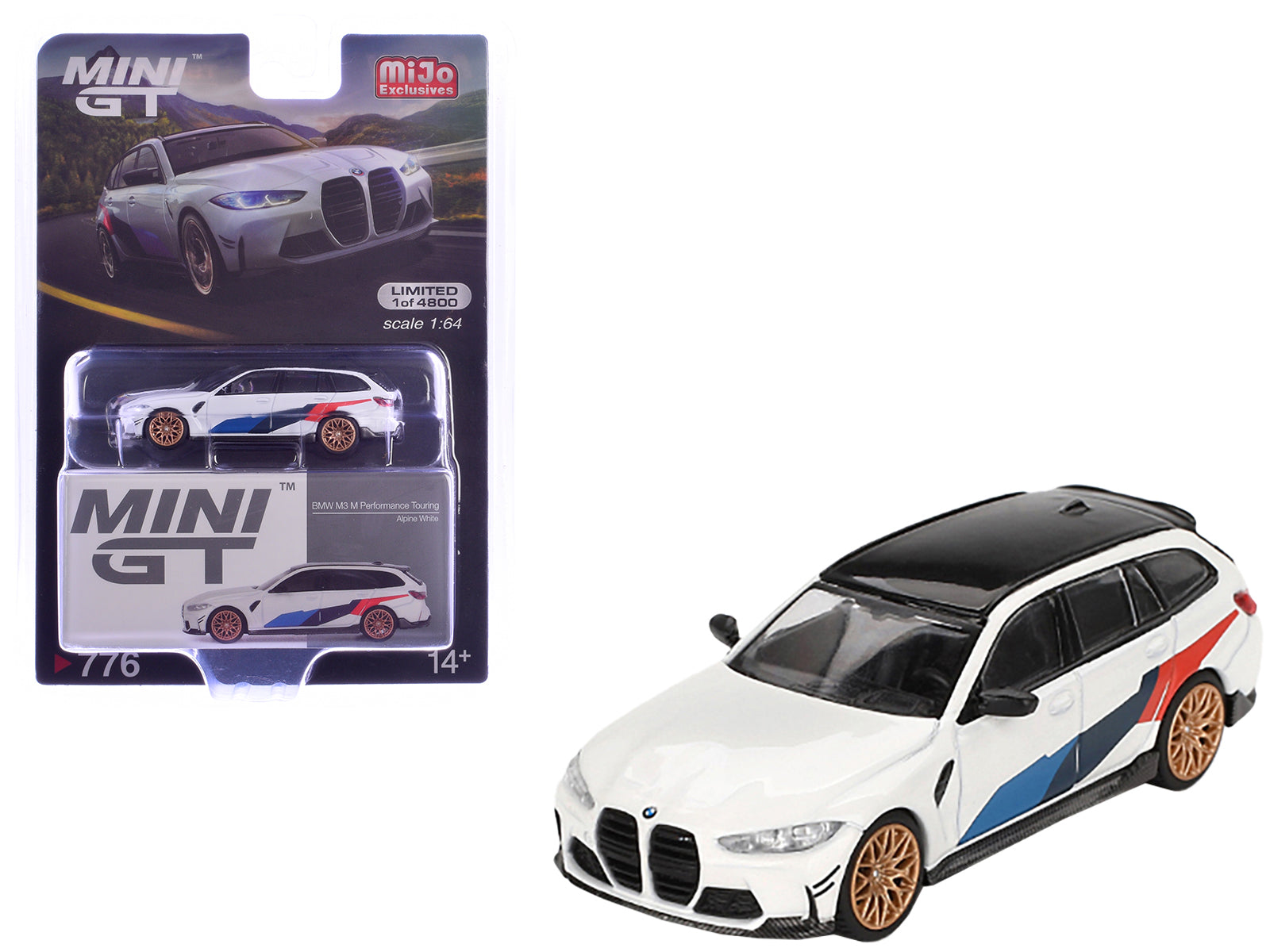 BMW M3 M Performance Touring Alpine White with Black Top and Graphics Limited Edition to 4800 pieces Worldwide 1/64 Diecast Model Car by Mini GT