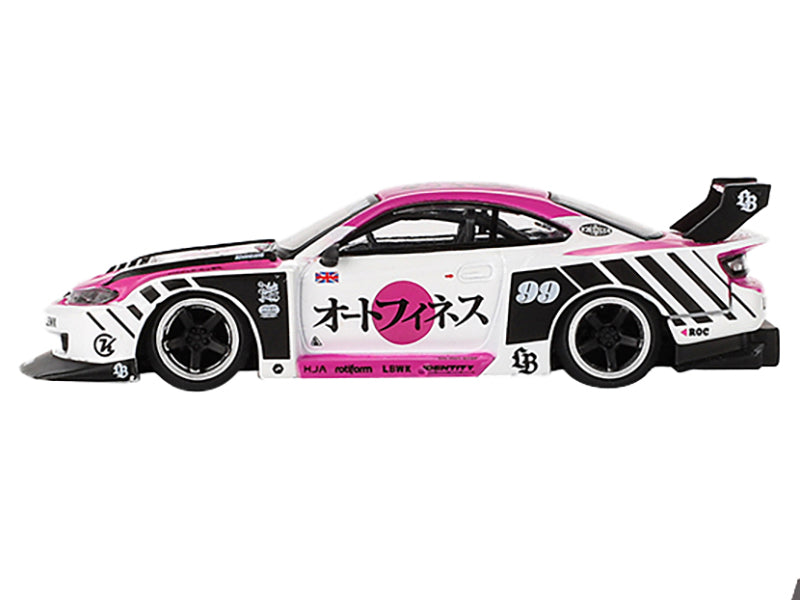 Nissan "LB-Super Silhouette" S15 SILVIA RHD (Right Hand Drive) #99 "Auto Finesse - SEMA 2023" White and Pink Limited Edition 1/64 Diecast Model Car by Mini GT
