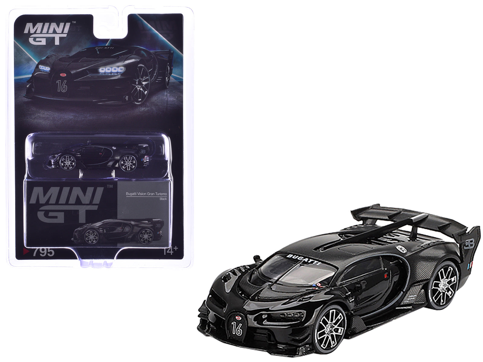 Bugatti Vision Gran Turismo Black and Carbon Limited Edition 1/64 Diecast Model Car by Mini GT
