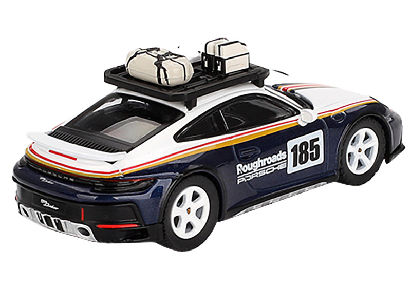 Porsche 911 Dakar Rallye Design Package #185 "Roughroads Porsche" White and Gentian Blue Metallic with Roofrack and Luggage Limited Edition 1/64 Diecast Model Car by Mini GT