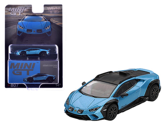 Lamborghini Huracan Sterrato Blu Aegir Blue Metallic with Black Top Limited Edition 1/64 Diecast Model Car by Mini GT