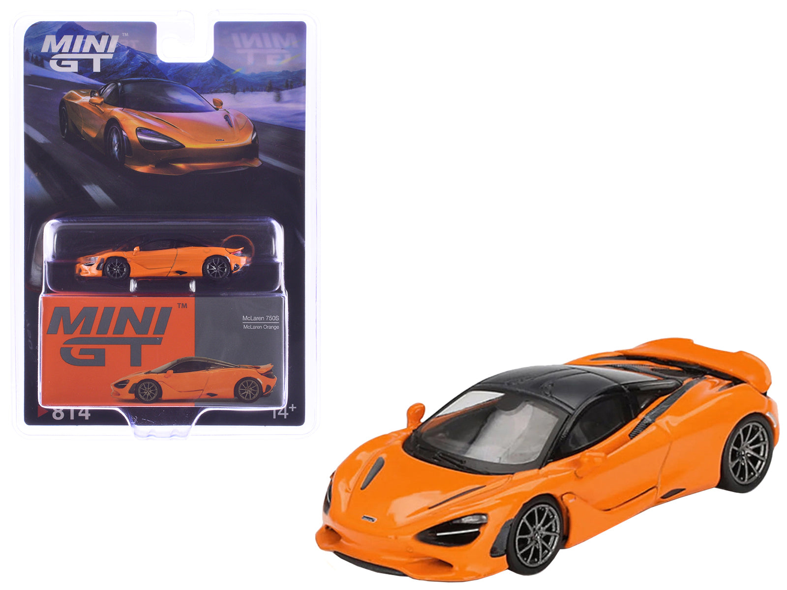 McLaren 750S McLaren Orange with Black Top Limited Edition 1/64 Diecast Model Car by Mini GT