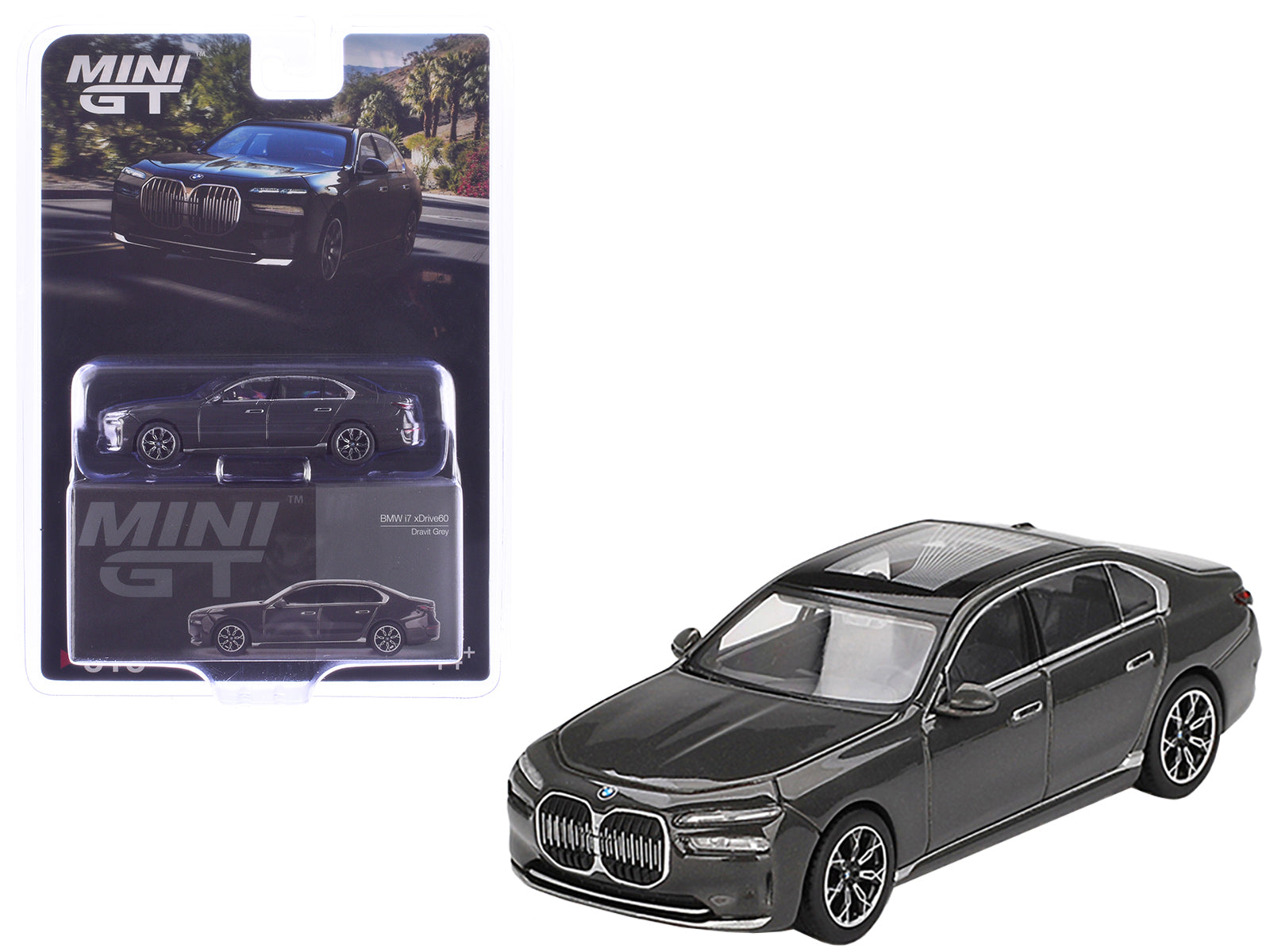 BMW i7 xDrive60 Dravit Gray Metallic Limited Edition 1/64 Diecast Model Car by Mini GT