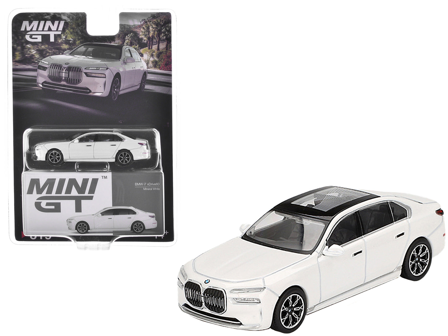 BMW i7 xDrive60 Mineral White Metallic Limited Edition 1/64 Diecast Model Car by Mini GT