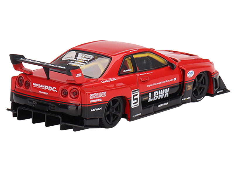 Nissan Skyline LB-ER34 Super Silhouette RHD (Right Hand Drive) #5 Red and Black Limited Edition 1/64 Diecast Model Car by Mini GT
