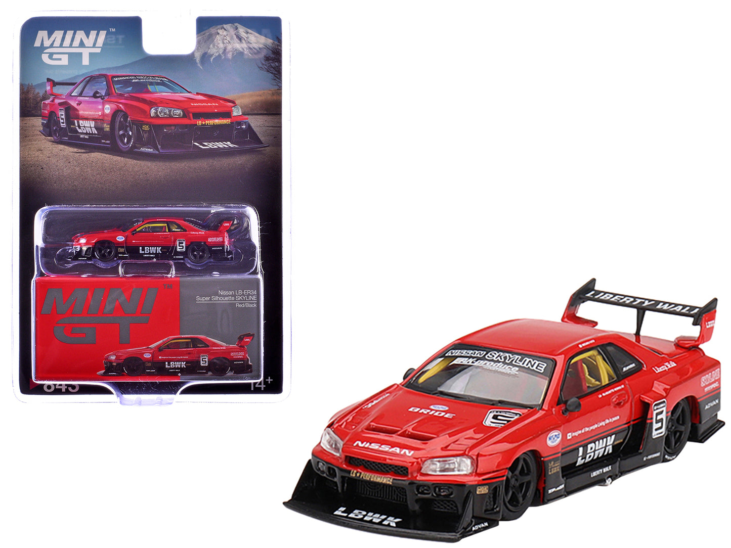 Nissan Skyline LB-ER34 Super Silhouette RHD (Right Hand Drive) #5 Red and Black Limited Edition 1/64 Diecast Model Car by Mini GT