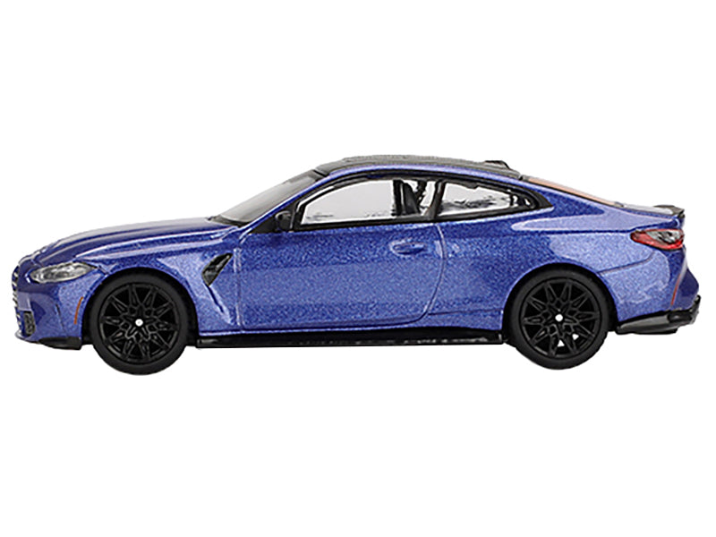 BMW M4 Competition Portimao Blue Metallic with Carbon Top Limited Edition 1/64 Diecast Model Car by Mini GT