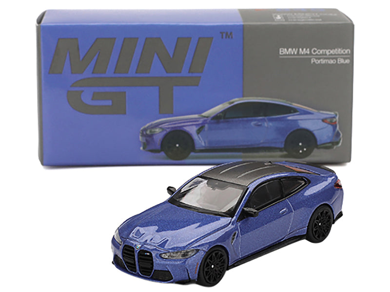 BMW M4 Competition Portimao Blue Metallic with Carbon Top Limited Edition 1/64 Diecast Model Car by Mini GT