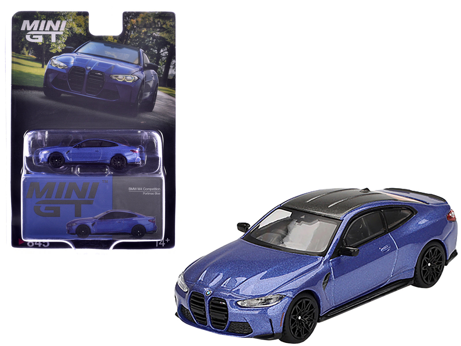 BMW M4 Competition Portimao Blue Metallic with Carbon Top Limited Edition 1/64 Diecast Model Car by Mini GT