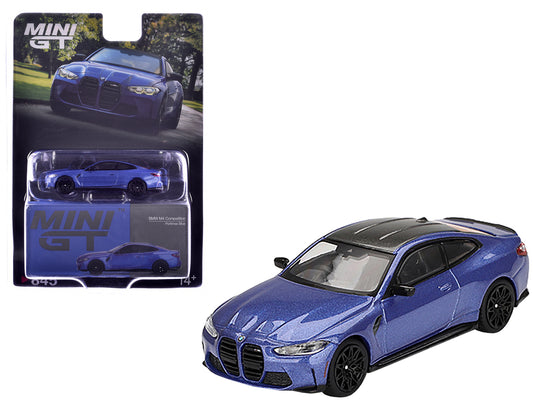 BMW M4 Competition Portimao Blue Metallic with Carbon Top Limited Edition 1/64 Diecast Model Car by Mini GT