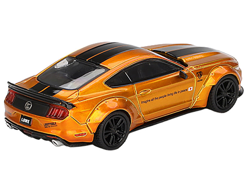 Ford Mustang "LB-Works" LB Gold Metallic with Black Stripes Limited Edition 1/64 Diecast Model Car by Mini GT