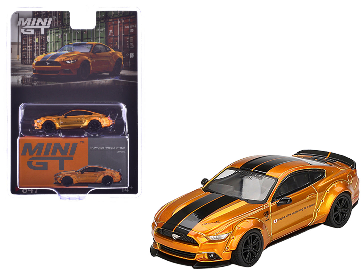 Ford Mustang "LB-Works" LB Gold Metallic with Black Stripes Limited Edition 1/64 Diecast Model Car by Mini GT