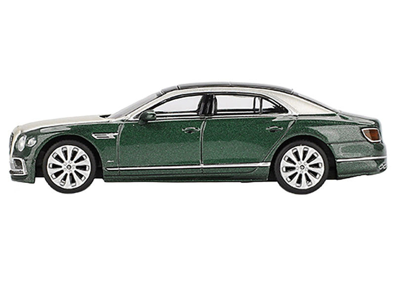 Bentley Flying Spur White Sand and Verdant Green Metallic with Black Top Limited Edition 1/64 Diecast Model Car by Mini GT
