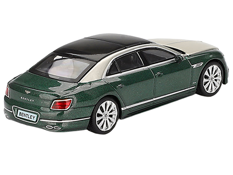Bentley Flying Spur White Sand and Verdant Green Metallic with Black Top Limited Edition 1/64 Diecast Model Car by Mini GT
