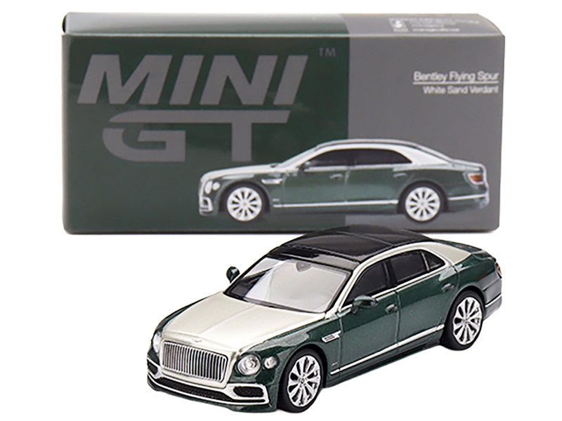 Bentley Flying Spur White Sand and Verdant Green Metallic with Black Top Limited Edition 1/64 Diecast Model Car by Mini GT