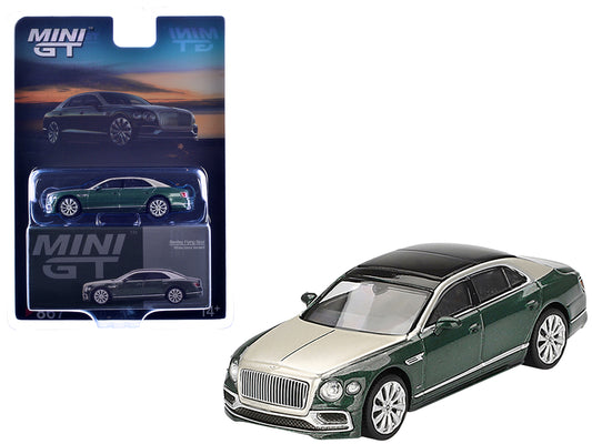 Bentley Flying Spur White Sand and Verdant Green Metallic with Black Top Limited Edition 1/64 Diecast Model Car by Mini GT