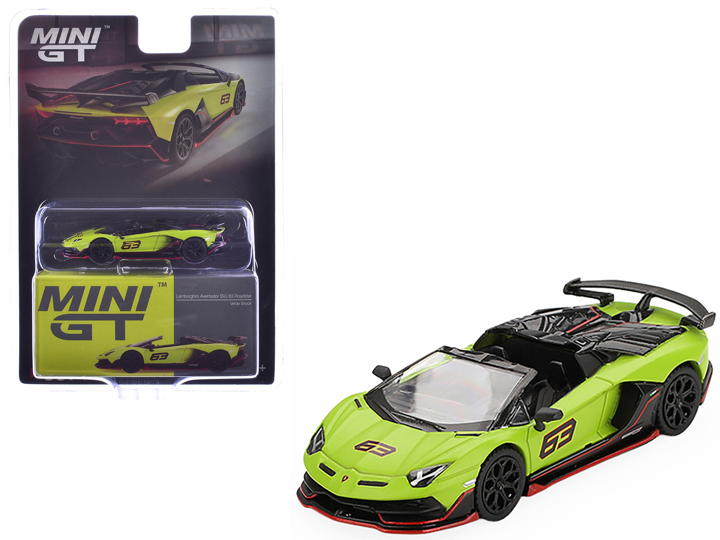 Lamborghini Aventador SVJ 63 Roadster Verde Shock Green Limited Edition 1/64 Diecast Model Car by Mini GT