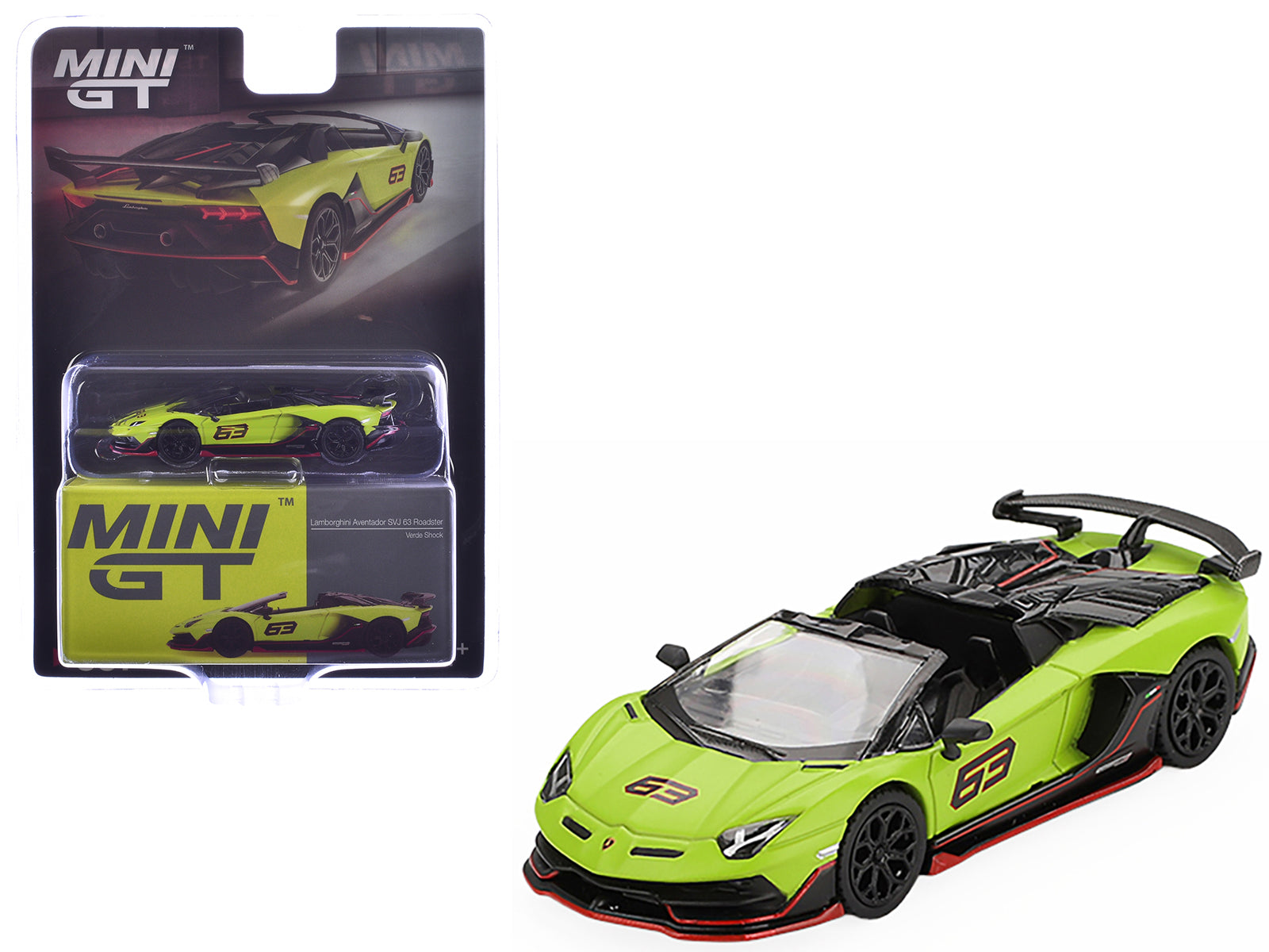 Lamborghini Aventador SVJ 63 Roadster Verde Shock Green Limited Edition 1/64 Diecast Model Car by Mini GT