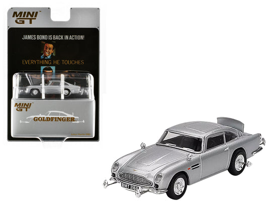 Aston Martin DB5 RHD (Right Hand Drive) Birch Silver Metallic 007 James Bond "Goldfinger" (1964) Movie Limited Edition 1/64 Diecast Model Car by Mini GT