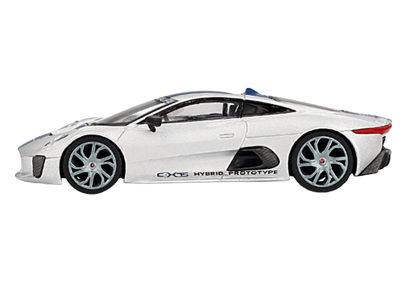 Jaguar C-X75 Silver Metallic with Blue Stripes Limited Edition 1/64 Diecast Model Car by Mini GT