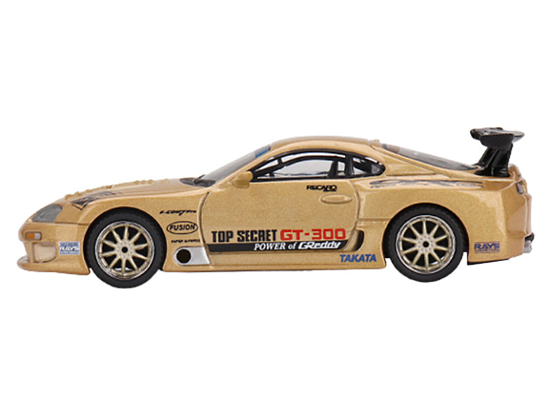 Toyota Supra (A80) "Top Secret GT-300" RHD (Right Hand Drive) Gold Metallic with Graphics Limited Edition 1/64 Diecast Model Car by Mini GT