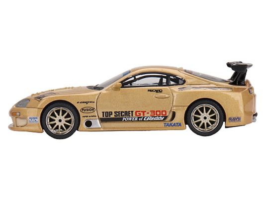 Toyota Supra (A80) "Top Secret GT-300" RHD (Right Hand Drive) Gold Metallic with Graphics Limited Edition 1/64 Diecast Model Car by Mini GT