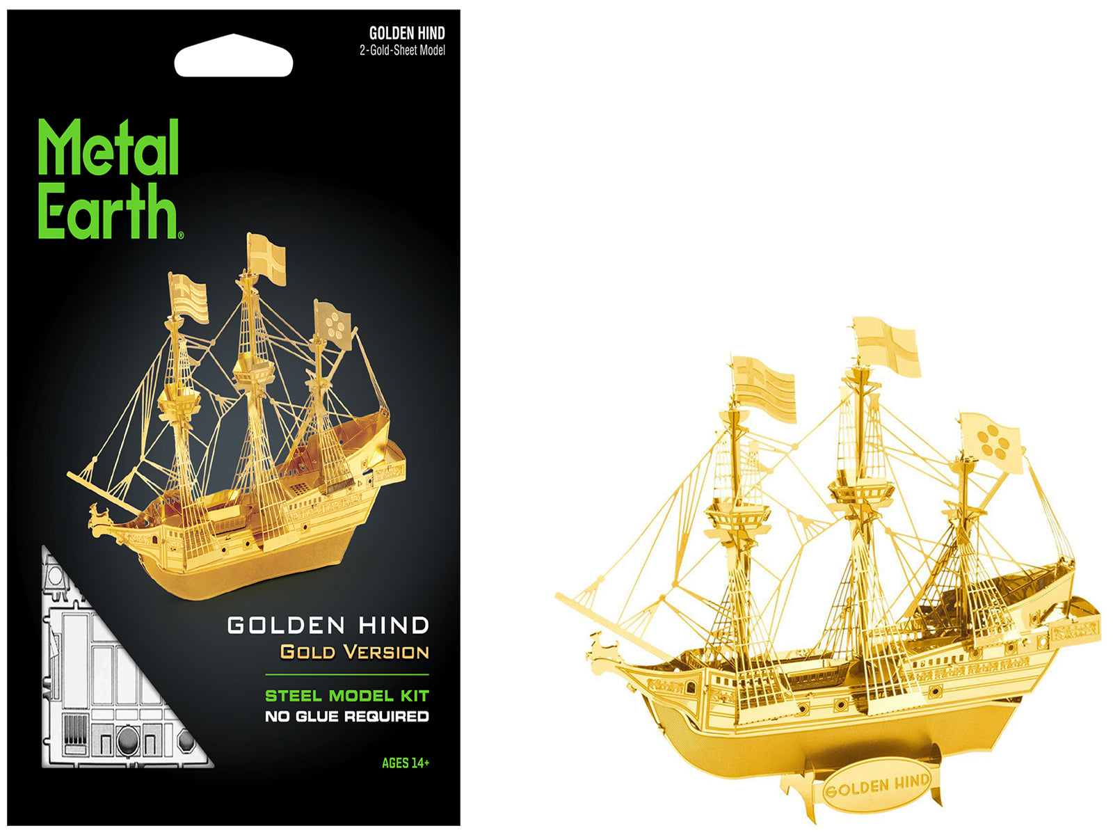 Model Kit Golden Hind Galleon Gold Version (Moderate Difficulty) Steel Model by Metal Earth