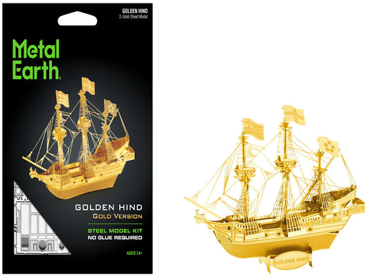 Model Kit Golden Hind Galleon Gold Version (Moderate Difficulty) Steel Model by Metal Earth